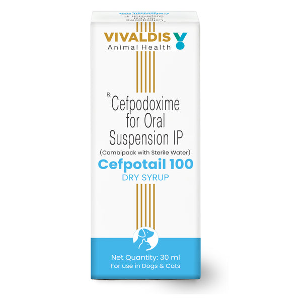 Vivaldis Cefpotail 100mg Dry Syrup (Cefpodoxime) Suspension  for Dogs and Cats