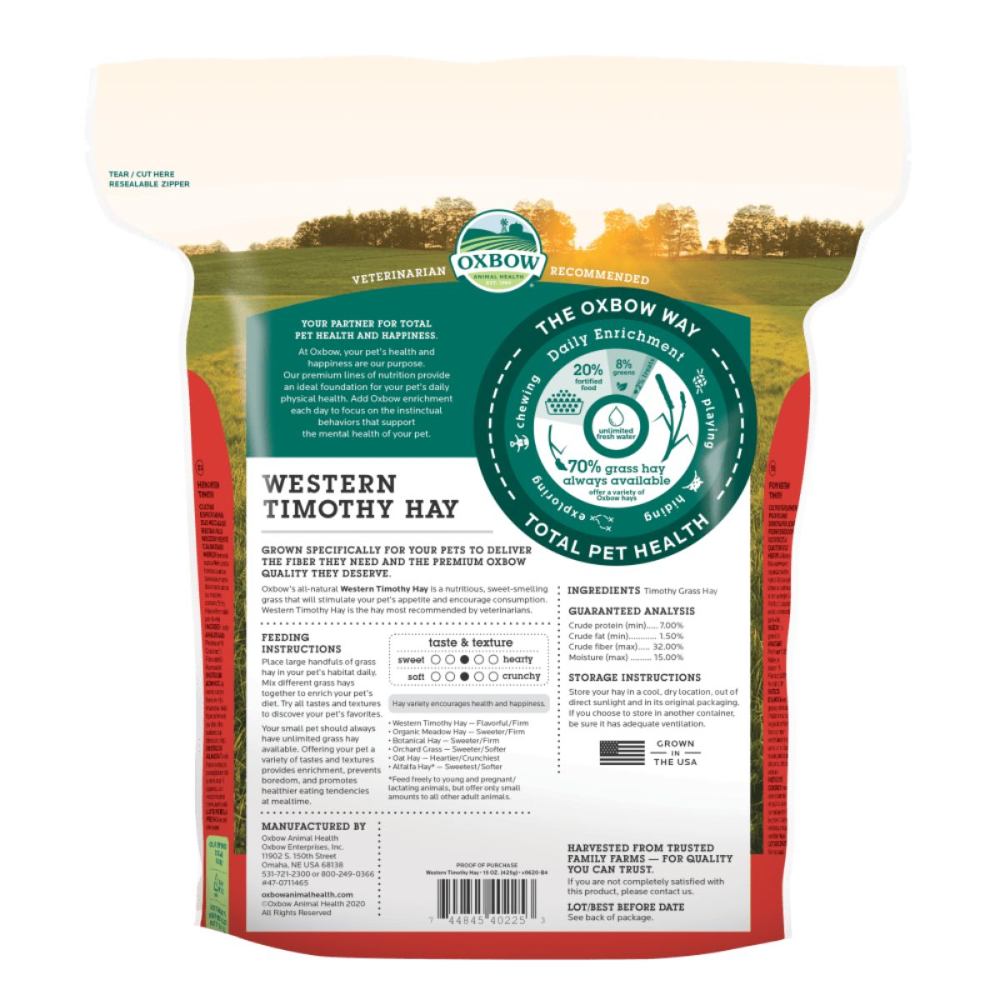 Oxbow Western Timothy Hay Dry Food for Rabbits and Guinea Pigs