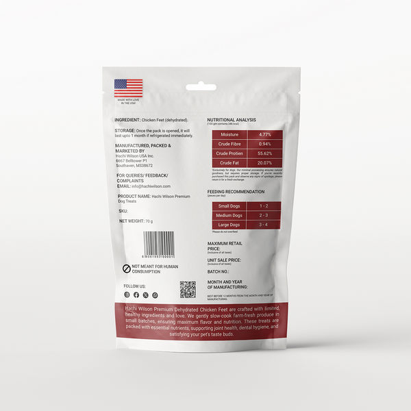 Hachi Wilson Premium Dehydrated Chicken Feet Jerky Dog Treat