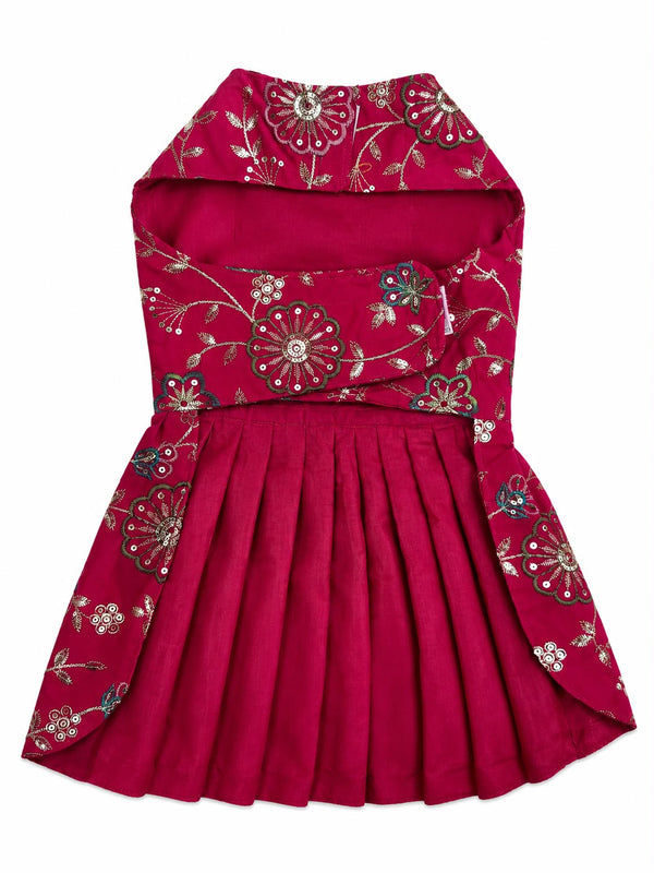 Skatrs Maharani Handcrafted Lehenga Dress for Dogs and Cats (Fuchsia)