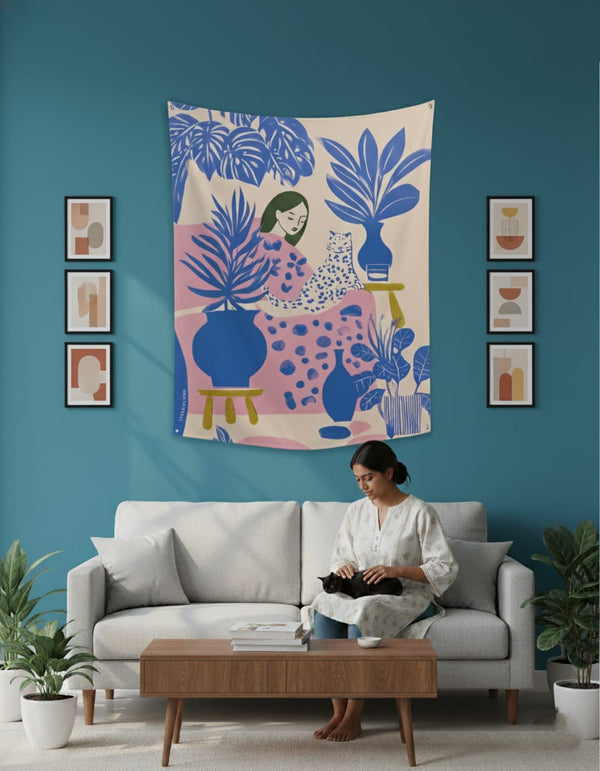 EverythingBoho Cat Mom Sukoon Tapestry Wall Art