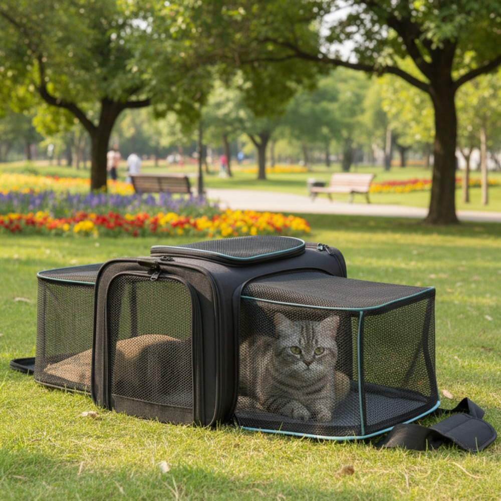 Skatrs Foldable Expandable Pet Travel Carrier Bag for Small Dogs, Adult Cats & Kittens (Black) Cats-Bedding, Mats & Travel Supplies Skatrs 18.5 Inch X 11 Inch X 11 Inch