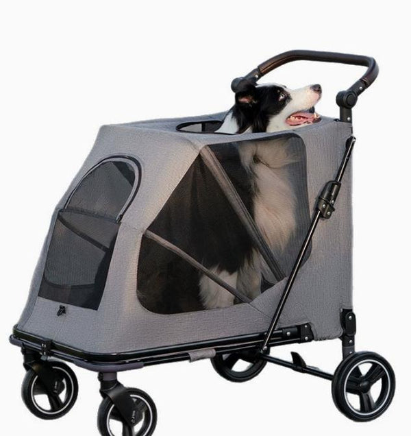 Skatrs Foldable Travel Stroller with Ventilated Mesh Windows for Large Dogs (Grey)