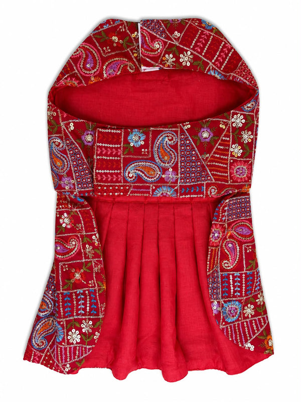 Skatrs Maharani Handcrafted Lehenga Dress for Dogs and Cats (Crimson Red)