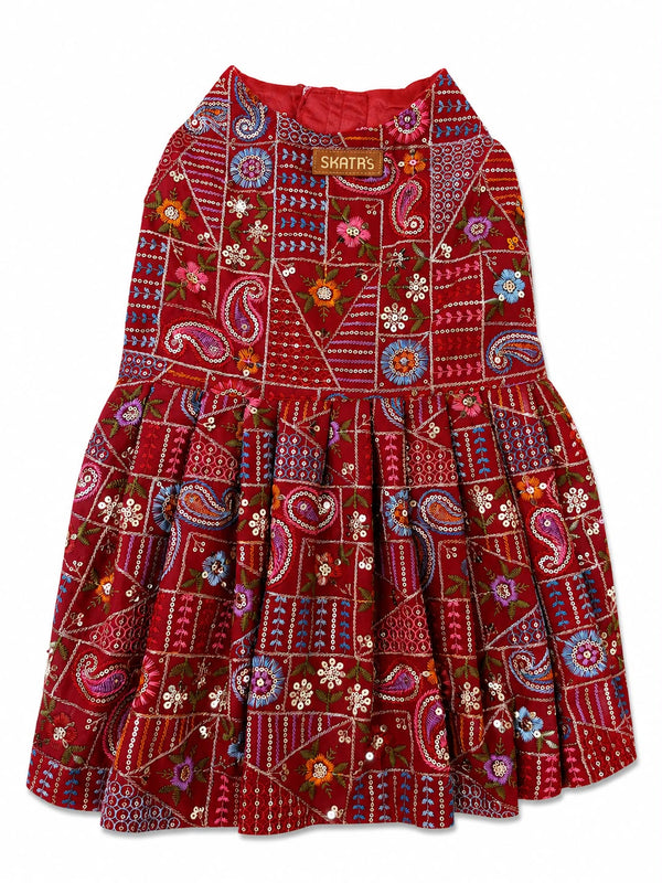 Skatrs Maharani Handcrafted Lehenga Dress for Dogs and Cats (Crimson Red)