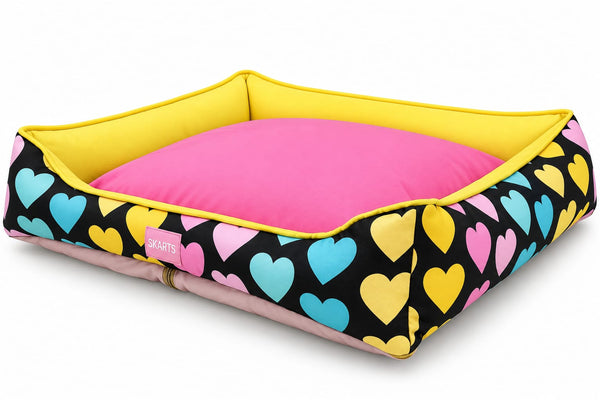 Skatrs Pastel Heart Soft Bolster Bed for Dogs & Cats