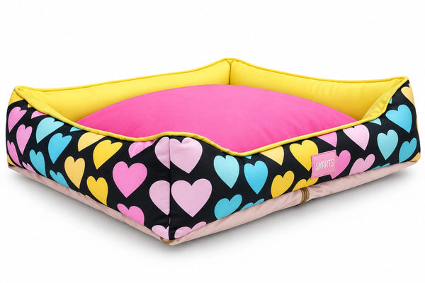 Skatrs Pastel Heart Soft Bolster Bed for Dogs & Cats