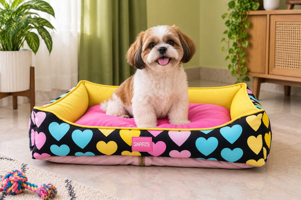 Skatrs Pastel Heart Soft Bolster Bed for Dogs & Cats