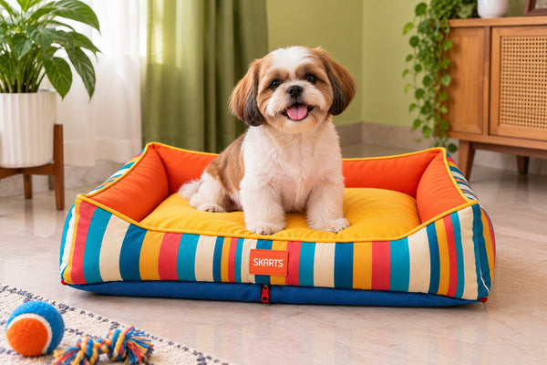 Skatrs Retro Stripe Bolster Bed for Dogs & Cats