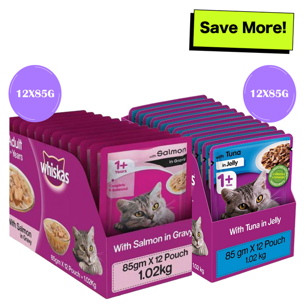 Whiskas Salmon in Gravy Meal and Tuna in Jelly Meal Adult Cat Wet Food Combo