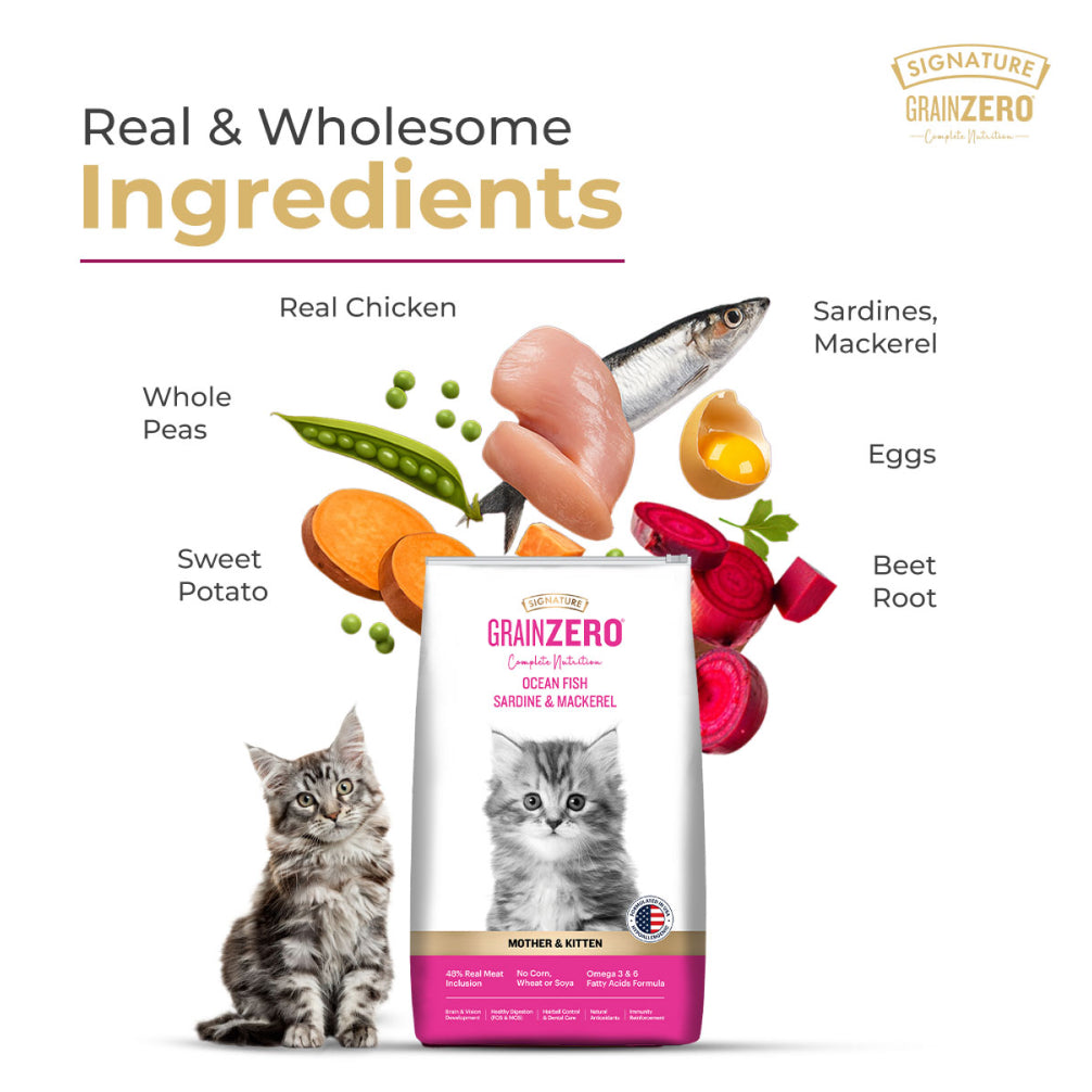 Signature Grain Zero Ocean Fish, Sardine and Mackerel Mother and Kitten Cat Dry Food
