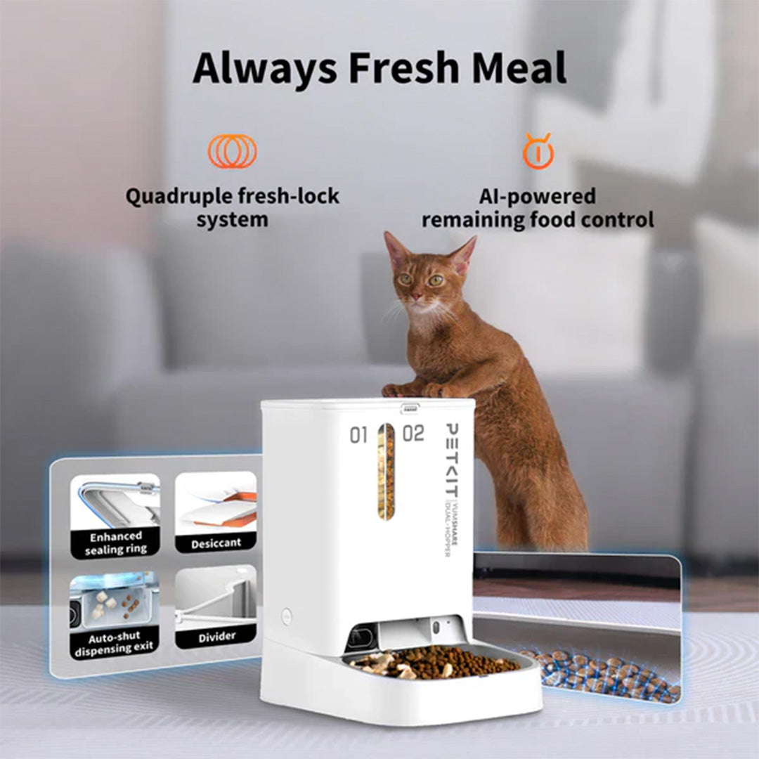 Petkit YumShare Dual Hopper Automatic 2.4G WiFi Food Dispenser with HD Camera for Dogs and Cats Both-Bowls & Feeders Petkit Dropship