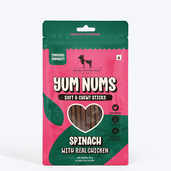 HUFT Yum Nums Soft and Chewy Spinach with Real Chicken Grain Free Stick Treats for Dogs