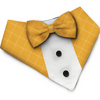 PawsIndia Mustard Checks Pattern Tuxedo Bandana with Matching Bow for Dogs and Cats Both-Clothing & Accessories Pawsindia Dropship M