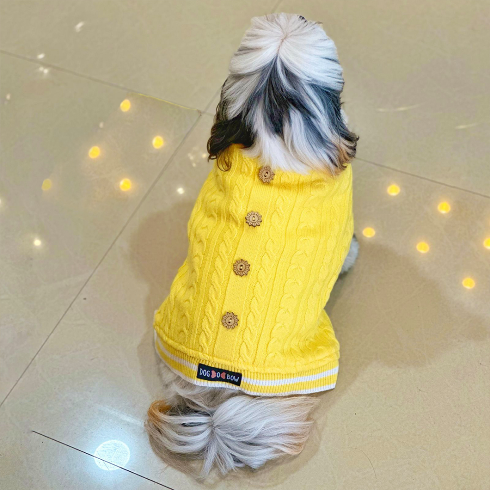 Dogobow Sun Kissed Knit Sweater for Dogs and Cats (Yellow) (Get a Bow Free)