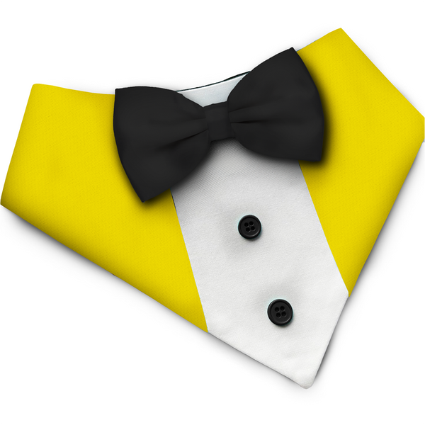 PawsIndia Yellow Tuxedo Bandana with Black Bow for Dogs and Cats