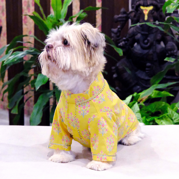 Pets Way Sanganeri Printed Kurta for Dogs (Yellow)