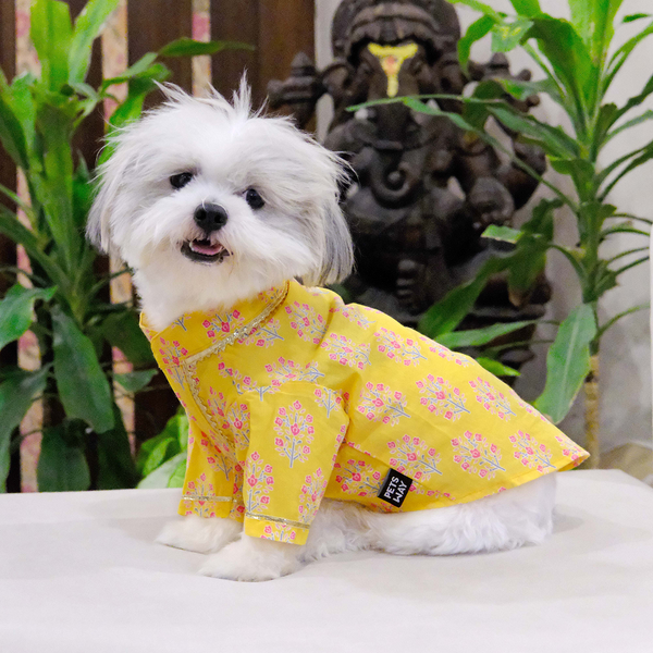 Pets Way Sanganeri Printed Kurta for Dogs (Yellow)