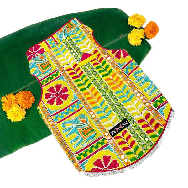 Dogobow Embroidered Sherwani for Cats & Dogs (Yellow)