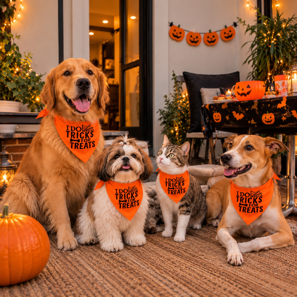 15 Furries Trick for Treat Halloween Bandana for Dogs & Cats (Orange/Black)