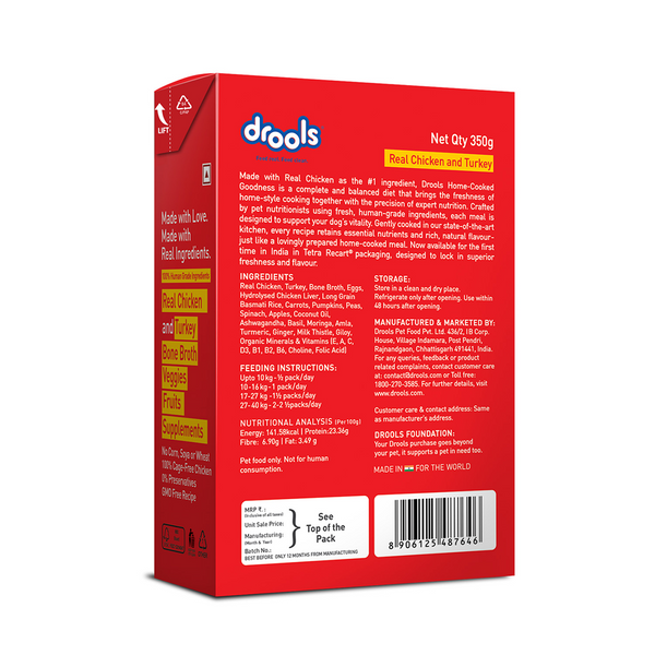 Drools Tetra Pack Real Chicken Turkey Dog Fresh Food