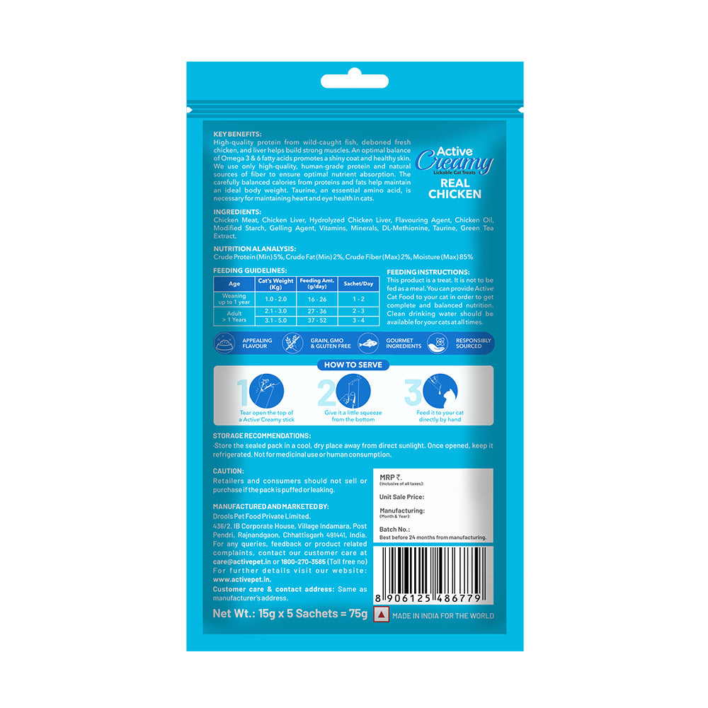 Active Lickable Real Chicken Creamy Cat Treats Cats-Treats & Others Active
