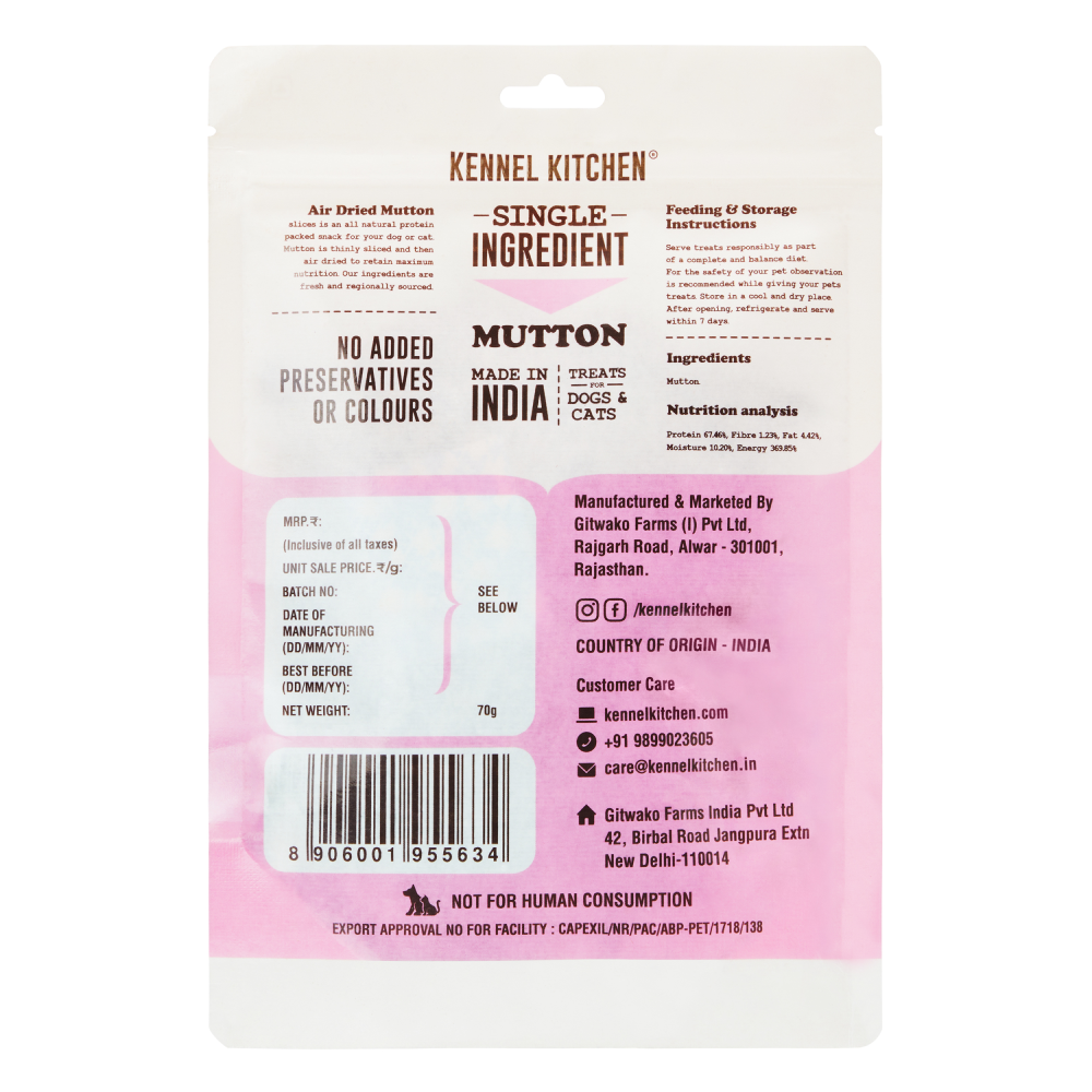 Kennel Kitchen Air Dried Mutton Jerky Dog and Cat Treats Dog Treats + Others Kennel Kitchen