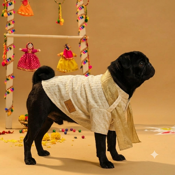 15 Furries Furwali Festival Kurta with Dupatta for Dogs (Ivory White)