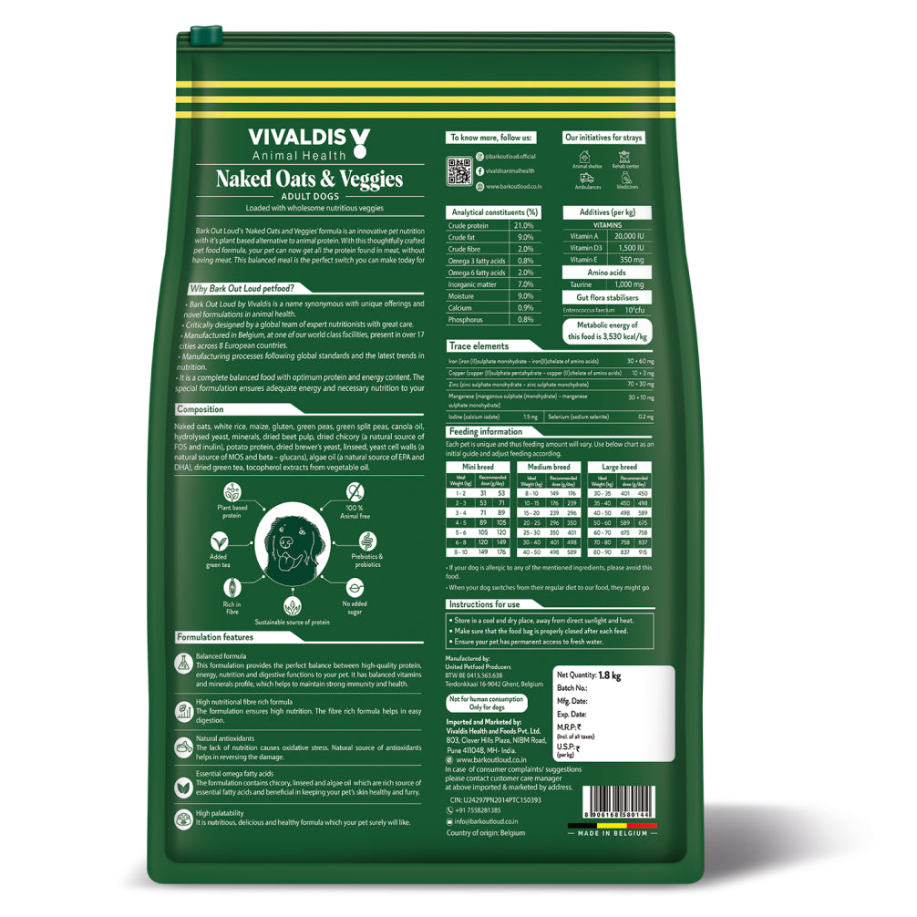 Bark Out Loud Naked Oats & Veggies, Veg Adult Dog Dry Food Dogs- Dry Food Bark Out Loud
