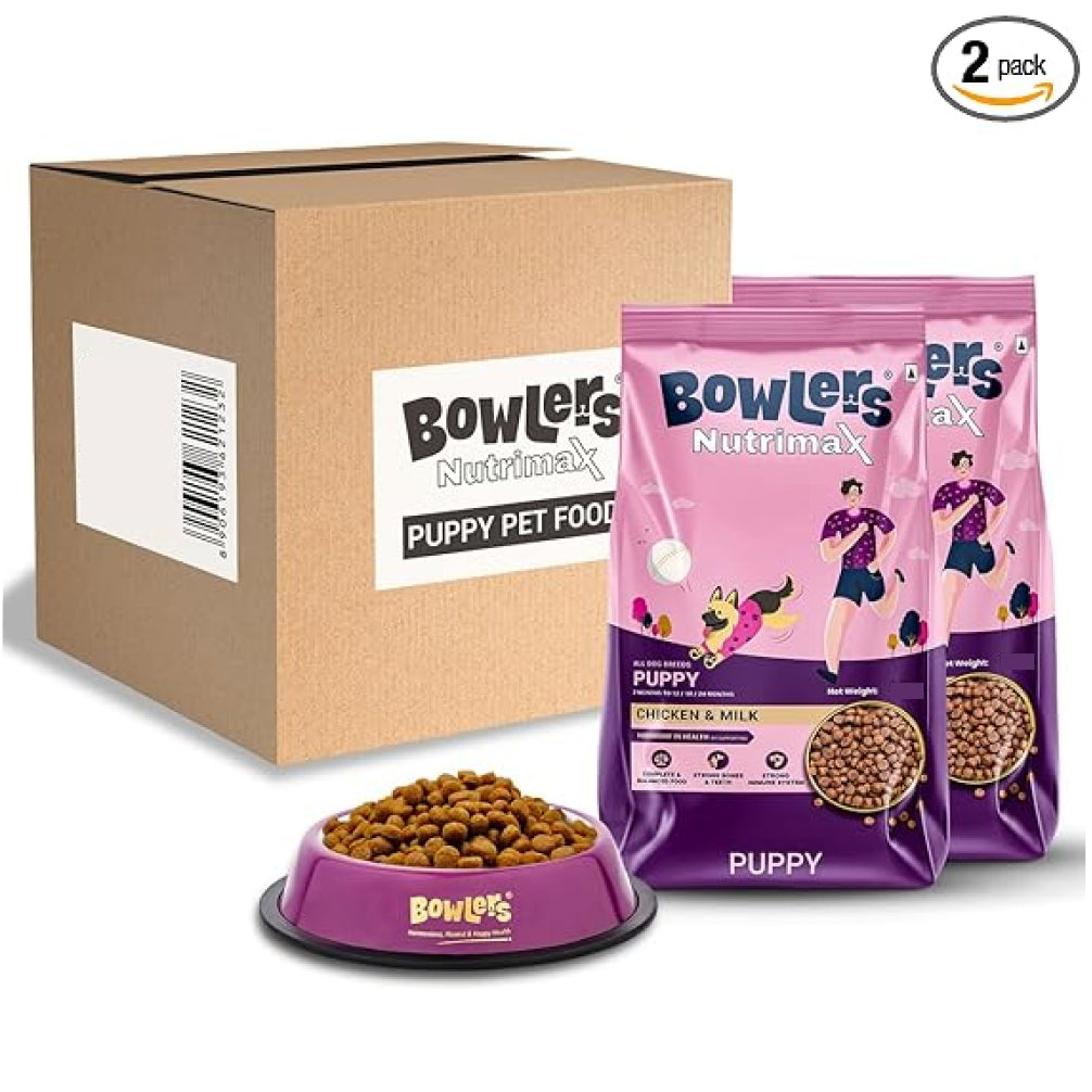 Bowlers Chicken and Milk Nutrimax Puppy Dog Dry Food Dogs- Dry Food Bowlers 2x3kg + 700ml Bowl Free