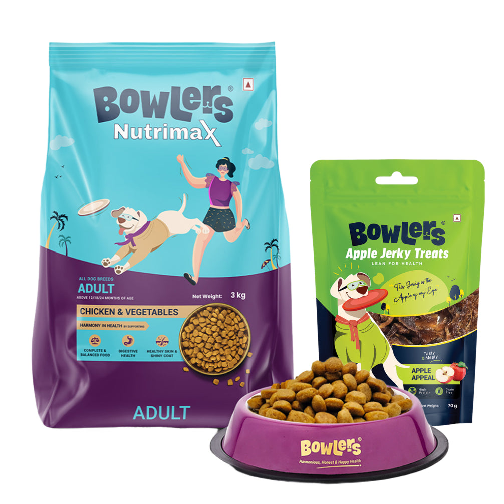 Bowlers Nutrimax Chicken and Vegetables Adult Dog Dry Food Dogs- Dry Food Bowlers 3kg+70g Treat Free