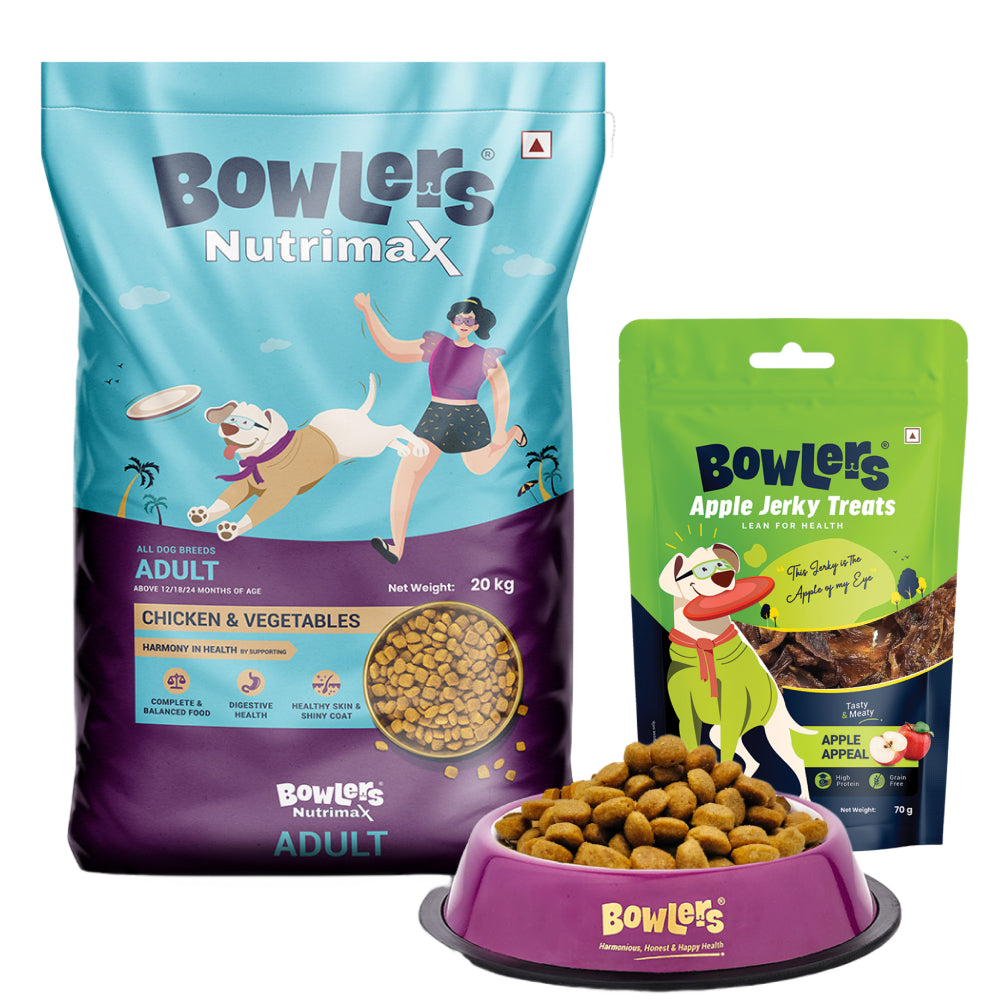 Bowlers Nutrimax Chicken and Vegetables Adult Dog Dry Food Dogs- Dry Food Bowlers 20kg+70g Treat Free