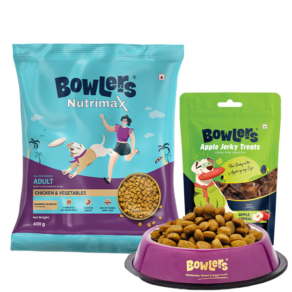 Bowlers Nutrimax Chicken and Vegetables Adult Dog Dry Food Dogs- Dry Food Bowlers 400g+70g Treat Free