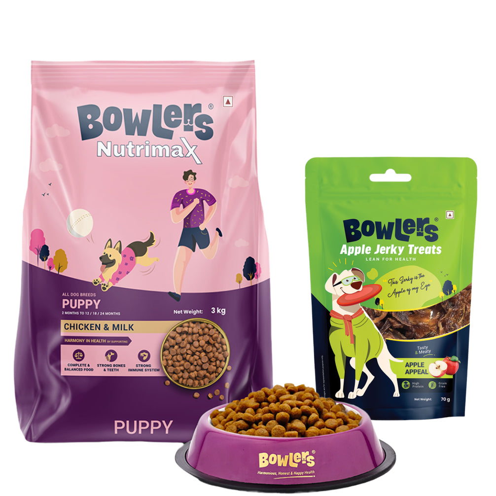 Bowlers Chicken and Milk Nutrimax Puppy Dog Dry Food Dogs- Dry Food Bowlers 3kg+70g Treat Free
