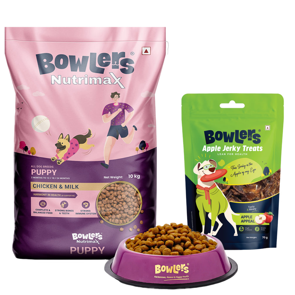 Bowlers Chicken and Milk Nutrimax Puppy Dog Dry Food Dogs- Dry Food Bowlers 10kg+70g Treat Free