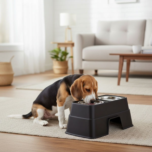 Skatrs Black & Bold Twin Bowl Raised Feeder for Dogs