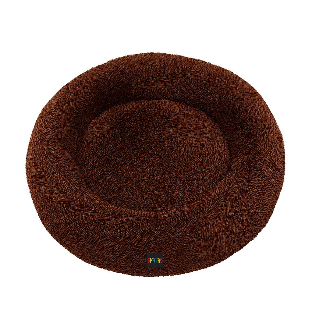 Skatrs Round Donut Bed for Cats and Small and Medium Dogs (Brown) Both-Bedding, Mats & Travel Supplies Skatrs