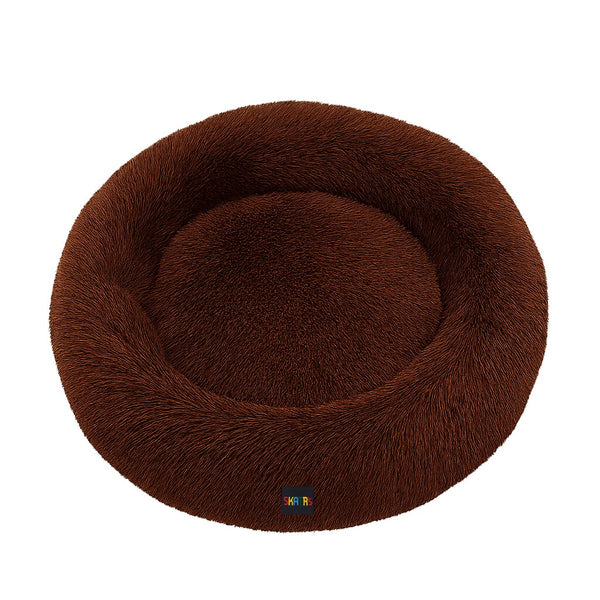 Skatrs Round Donut Bed for Cats and Small and Medium Dogs (Brown)