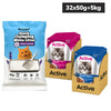 Active Real Chicken, Chicken Liver & Tuna fish Wet Food with Scoopy Bentonite Litter Combo for Cats Exclusive Combo Exclusive Combo 32x50g+5kg