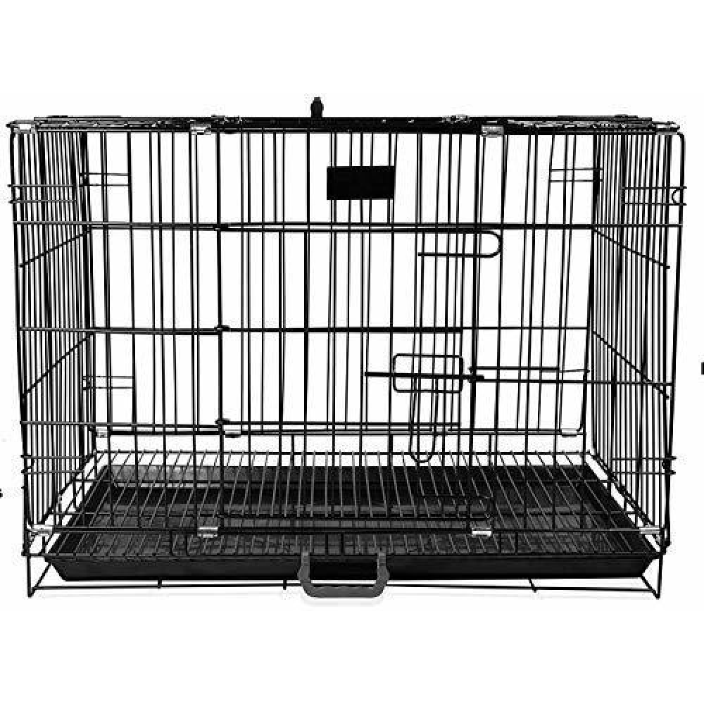 Chullbull Single Door Iron Powder Coated with Removable Tray Carrier for Dogs and Cats (Black) Both-Bedding, Mats & Travel Supplies Chullbull Dropship S