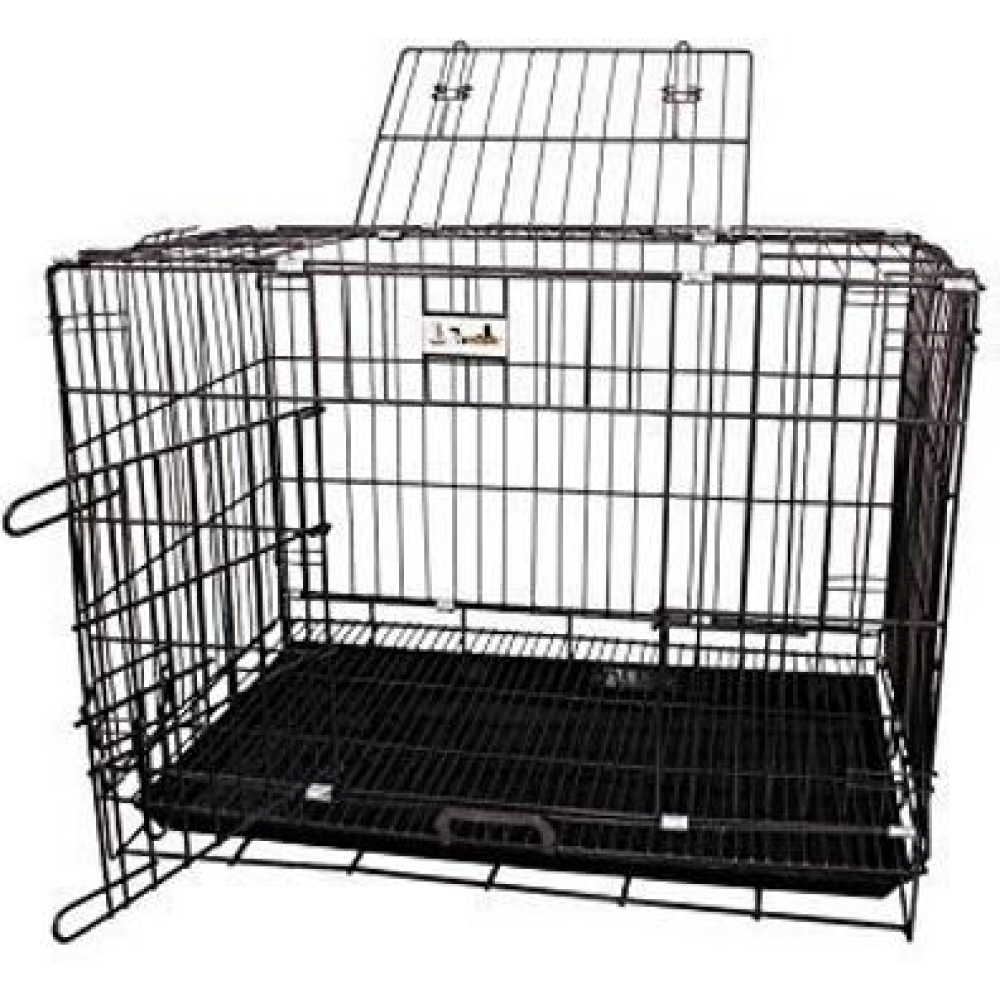 Chullbull Dual Door Heavy Duty Iron Powder Coated with Removable Tray Carrier for Dogs and Cats (Black) Both-Bedding, Mats & Travel Supplies Chullbull Dropship M