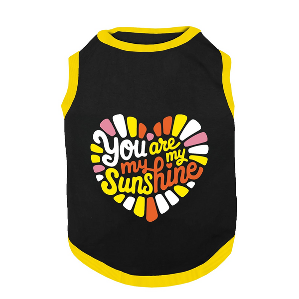 PawsIndia You Are My Sunshine Printed with Ribbed Sleeves TShirt for Dogs (Black)