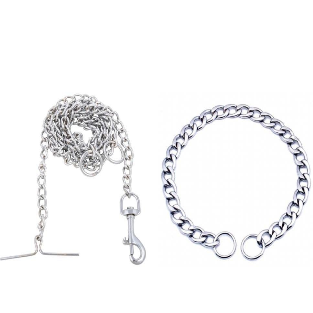 Chullbull Adjustable and Durable Chrome Plated Chain Leash and Choke Collar for Dogs Dogs-Collar, Leashes, harnesses Chullbull Dropship XL