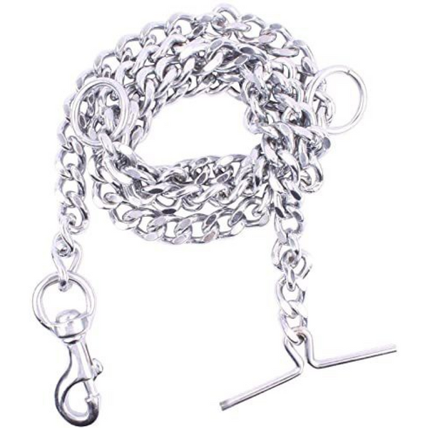 Chullbull Nylon Collar and Heavy Chain Leash for Dogs (Black)