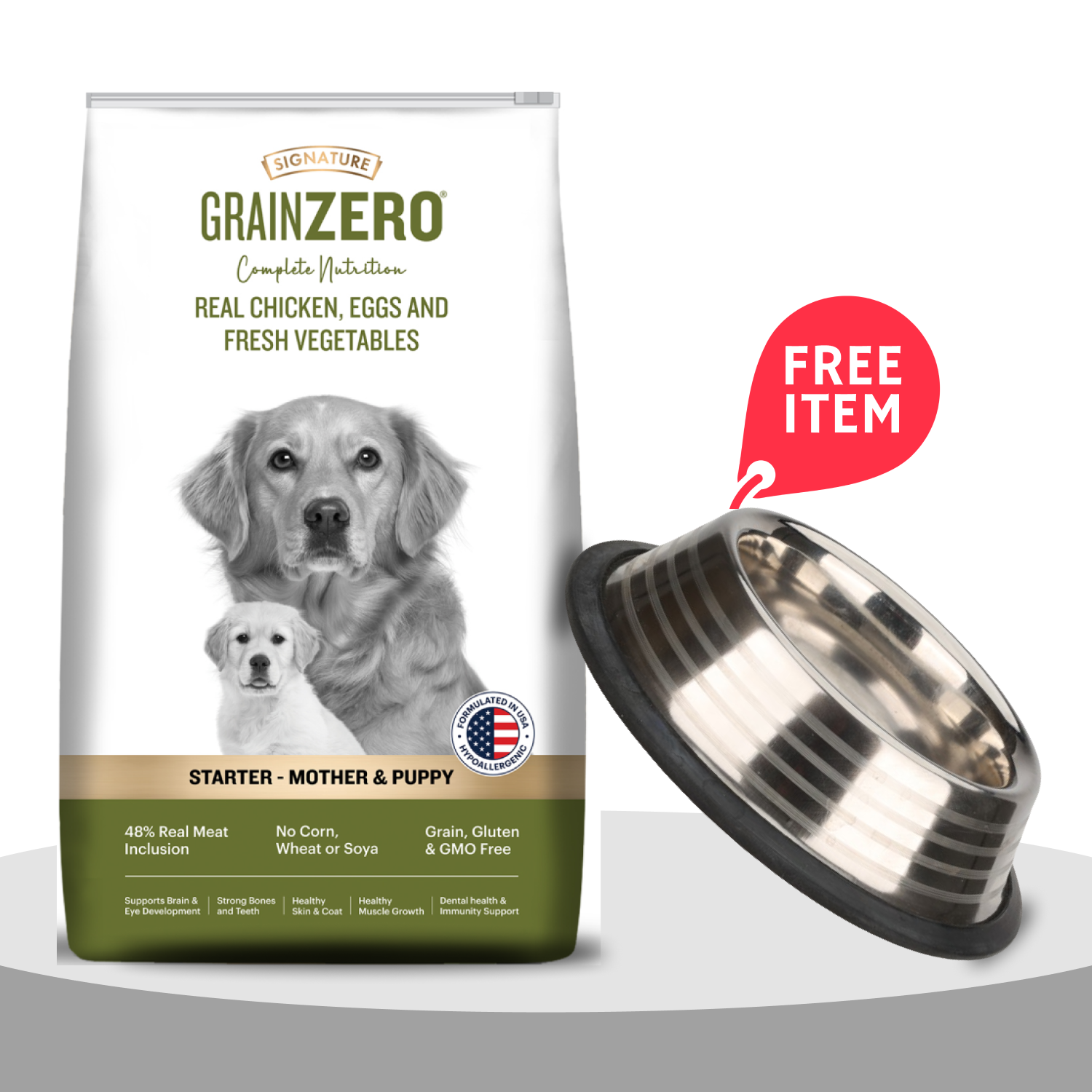 Signature Grain Zero Real Chicken, Egg and Vegetables Mother and Puppy Starter Dog Dry Food