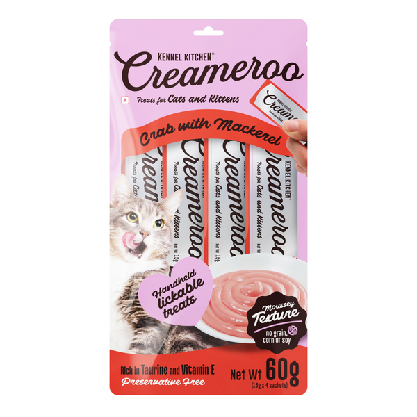 Kennel Kitchen Chicken with Tuna Shreds in Gravy Wet Food and Creameroo Crab with Mackerel Creamy Cat Treats Combo