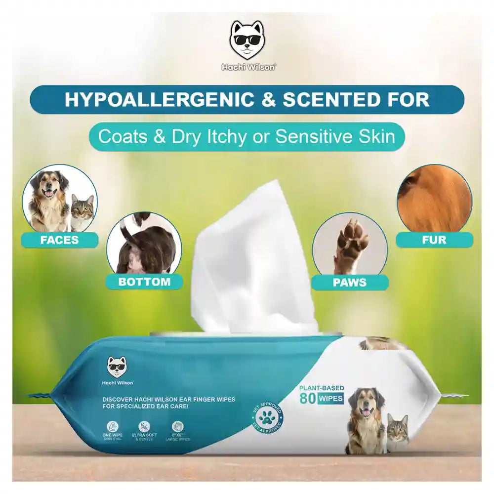 Hachi Wilson Premium Hypoallergenic Plant Based Wipes for Dogs and Cats