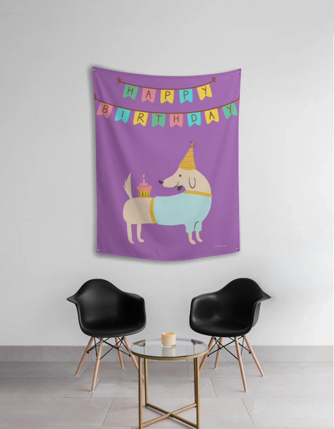 EverythingBoho Purple Paws Birthday Tapestry Wall Art Pet Parent-Gifting & Merch EverythingBoho Dropship 30x40in
