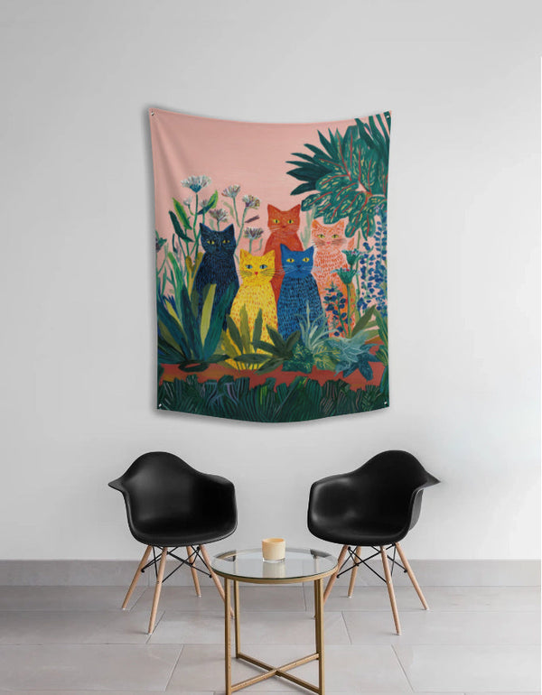EverythingBoho Flora And Felines Tapestry Wall Art