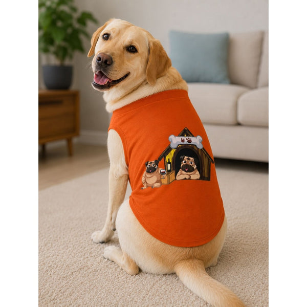 PetSnugs 100% Korean Cotton Premium Printed T Shirt for Dogs & Cats (Orange)